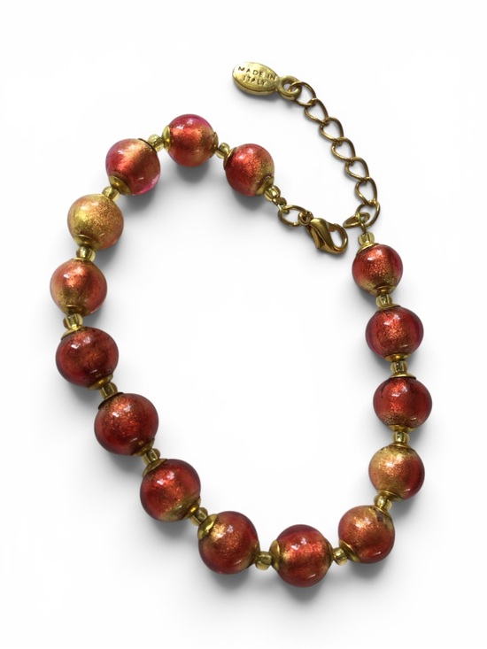 Murano Jewelry - Rare Murano Glass Ombré Red-Orange Beaded Bracelet, Gold-Tone, Made in Italy